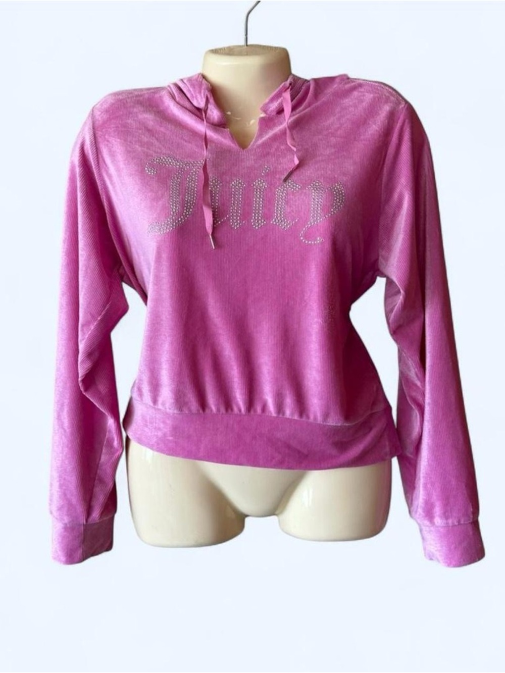Juicy Couture Hot Pink Velour Hooded Sweatshirt with Rhinestone Logo